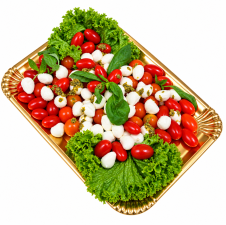 1 kg obložená mísa - "Caprese" cherry rajčátka s baby mozzarellou, čerstvou bazalkou a olivovým olejem