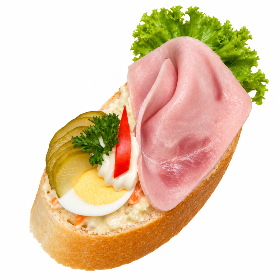 Chlebíček s vepřovou šunkou na bramborovém salátě