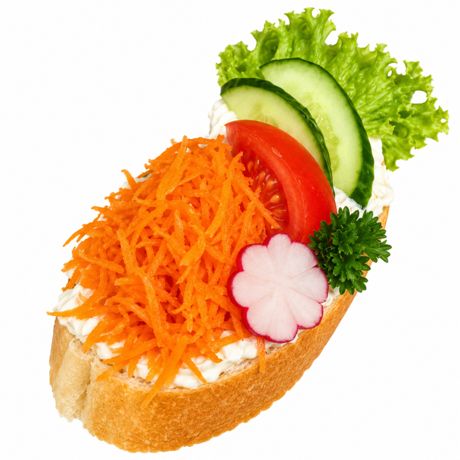 Chlebíček vegetariánský - variace čerstvé zeleniny na tvarohu