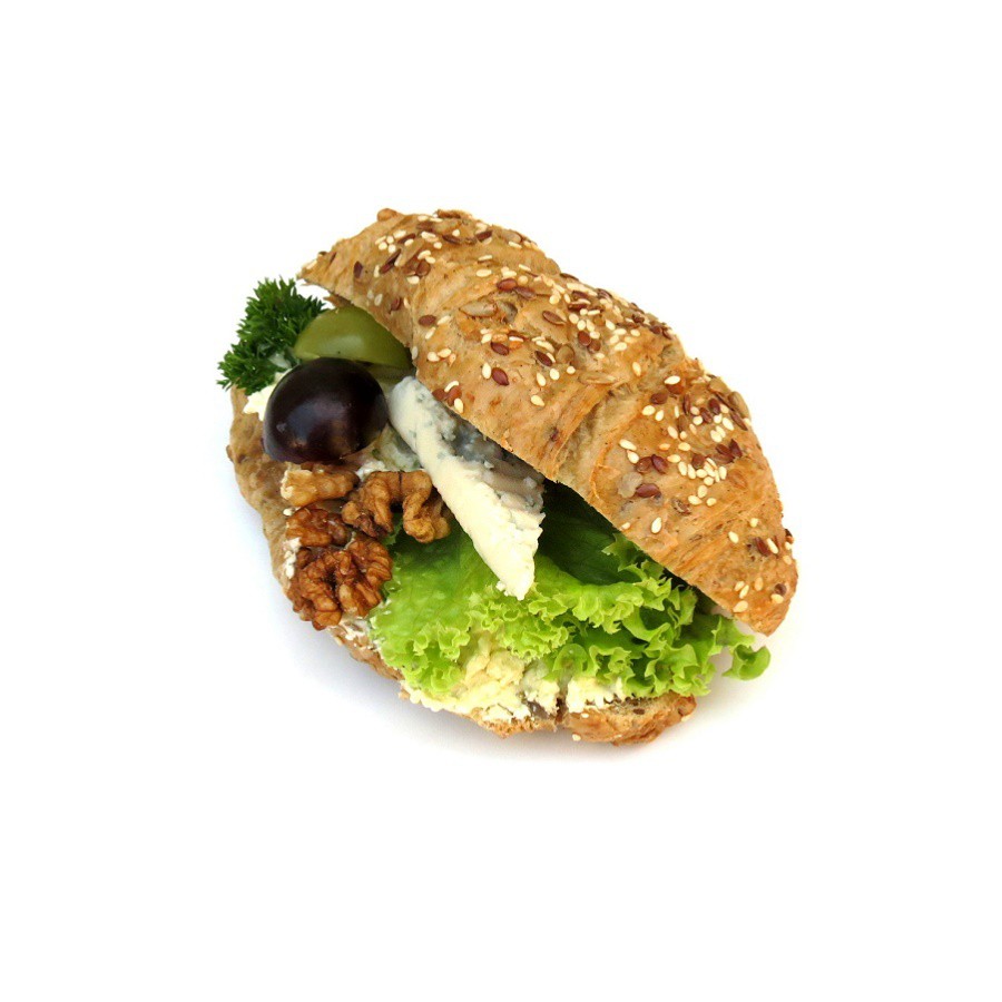 Croissant s třenou nivou, nivou, vlašskými ořechy a hroznovým vínem