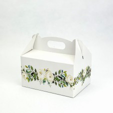 Papírová krabička na zákusky malá - bílá růže
