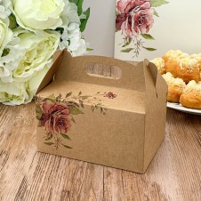 Papírová krabička na zákusky malá - natural s květinou